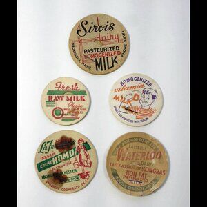 Lot of 5 Vintage Milk Bottle Caps Maine, Quebec, & more